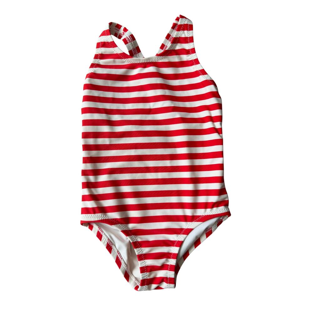 Primary Red White Stripe Cross-Back One-Piece Swimsuit 2-3